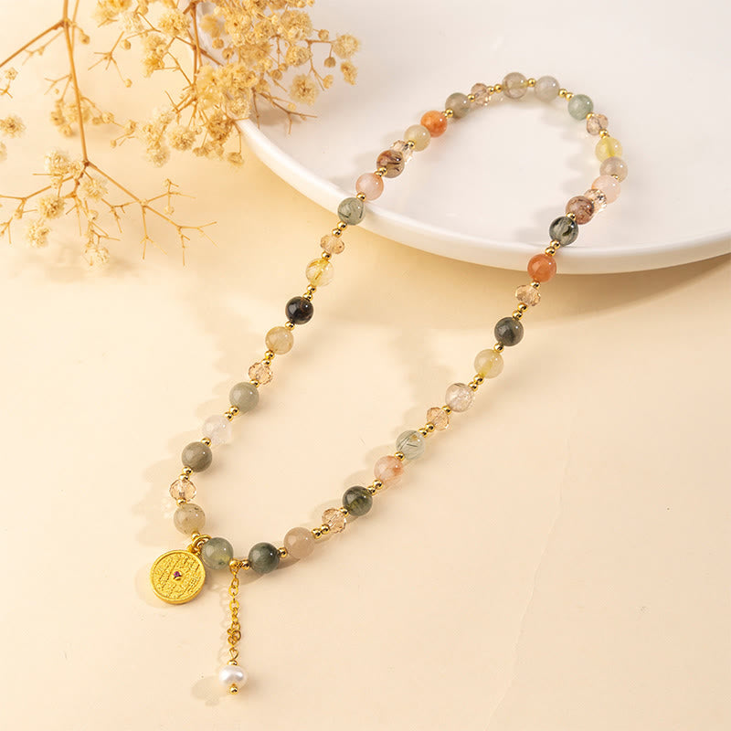Buddha Stonesカラフル ルチルクォーツ 銅製 縁起物 ダブルラップブレスレット - image 2
