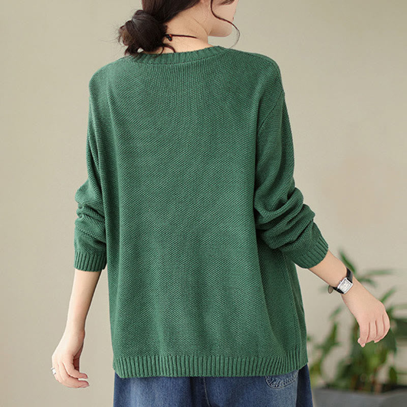 Buddha Stones秋 花柄 装飾ポケット柄 ニットコットン レディース 長袖セーター - image 1