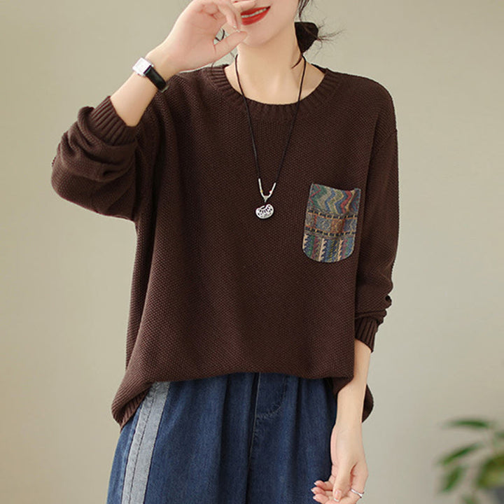 Buddha Stones秋 花柄 装飾ポケット柄 ニットコットン レディース 長袖セーター - image 8