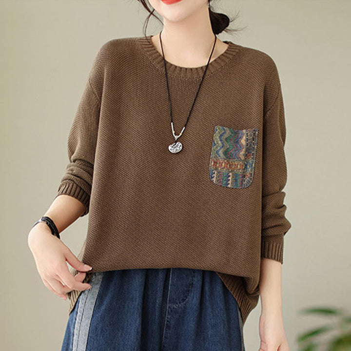 Buddha Stones秋 花柄 装飾ポケット柄 ニットコットン レディース 長袖セーター - image 15