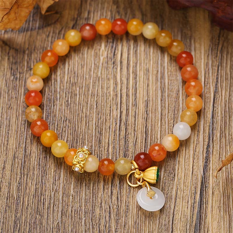 Buddha Stonesの平和のお守りチャーム黄金のシルク翡翠 邪悪な霊を追い払うブレスレット - ゴールデンシルク翡翠（手首周り：14～16cm） - image 0