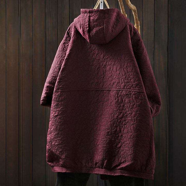 Buddha Stones秋ボタン 長袖 ミドル丈 ジャカード コットン レディース ジャケット ポケット付き - image 2