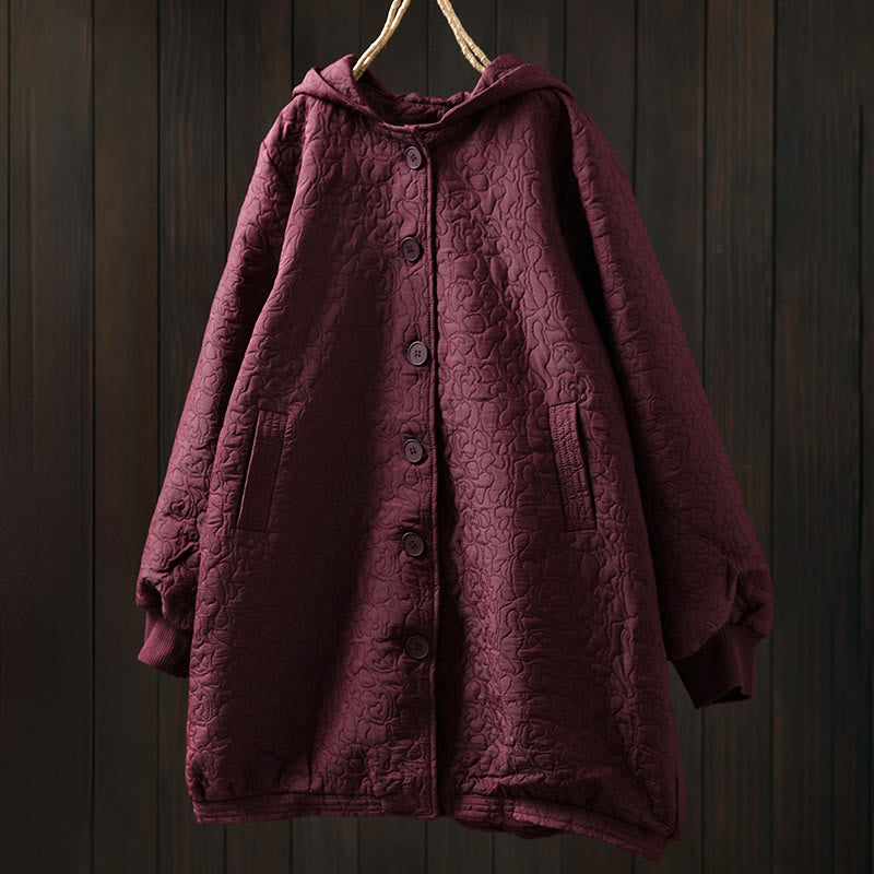 Buddha Stones秋ボタン 長袖 ミドル丈 ジャカード コットン レディース ジャケット ポケット付き - image 1