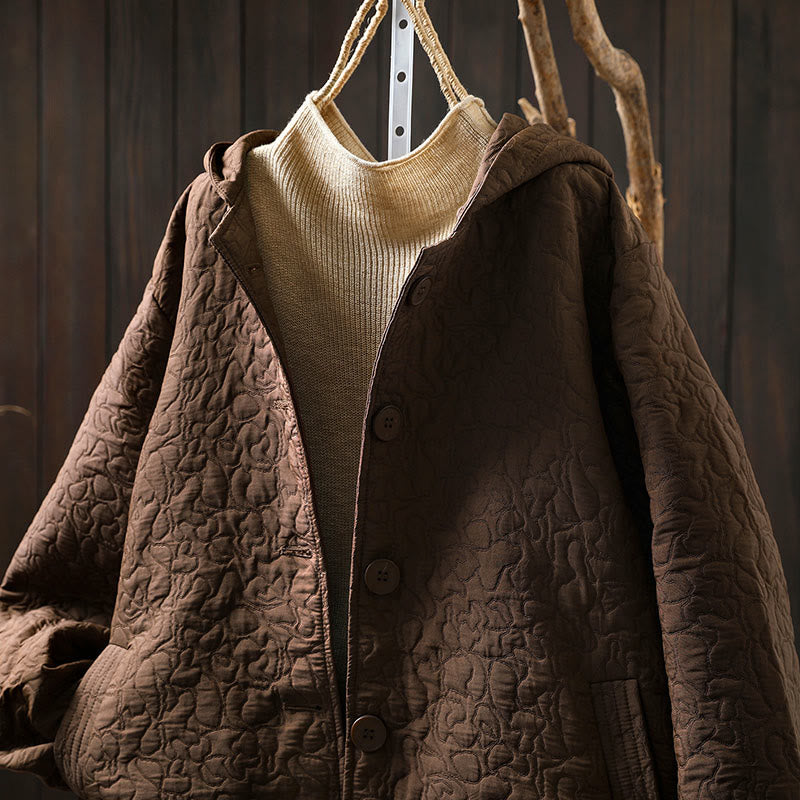 Buddha Stones秋ボタン 長袖 ミドル丈 ジャカード コットン レディース ジャケット ポケット付き - image 12