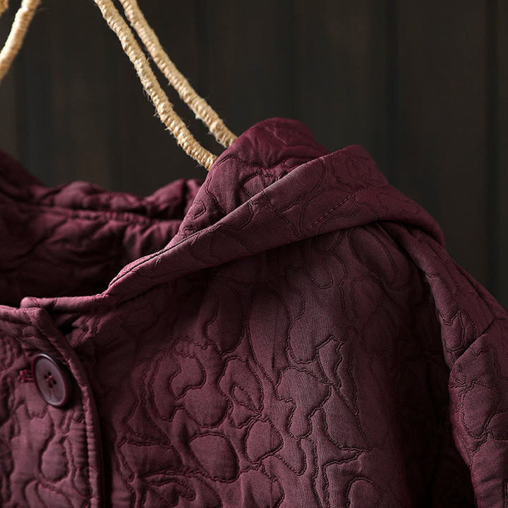 Buddha Stones秋ボタン 長袖 ミドル丈 ジャカード コットン レディース ジャケット ポケット付き - image 5