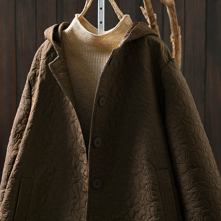 Buddha Stones秋ボタン 長袖 ミドル丈 ジャカード コットン レディース ジャケット ポケット付き - image 16