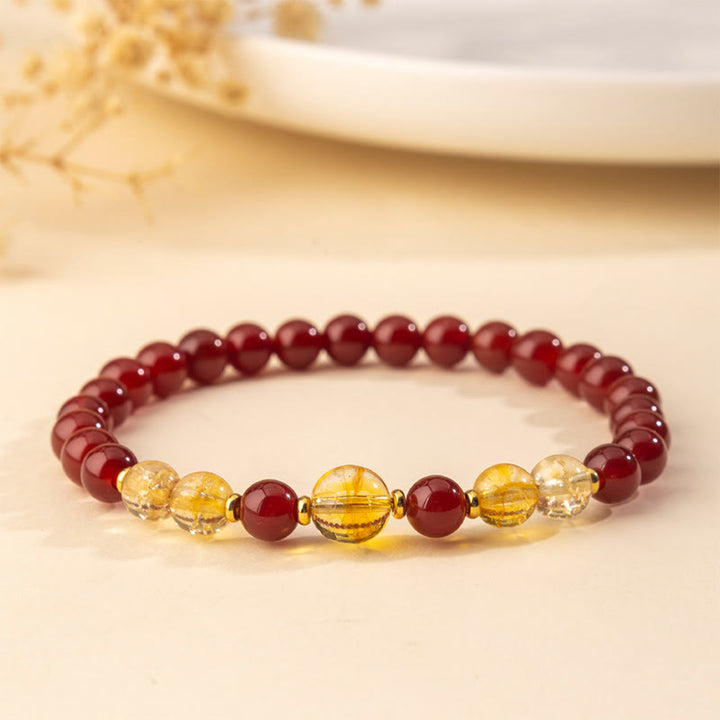 Buddha Stonesレッドアゲート シトリン 自信と喜びのブレスレット - レッドアゲートシトリン（手首周り：15～16cm） - image 0