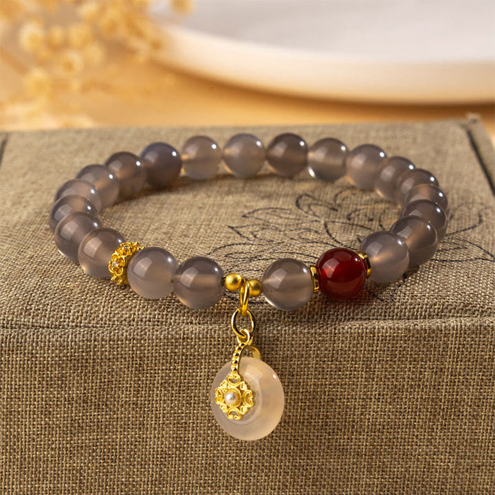 Buddha Stonesグレーアゲート レッドアゲート カルセドニー バランスブレスレット - グレーアゲート（手首周り：15～16cm） - image 0