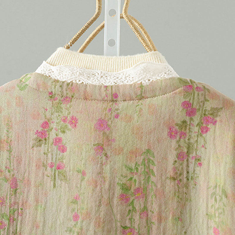 Buddha Stones冬用レースパッチワーク 長袖コットン レディース サーマルジャケット ポケット付き - image 5