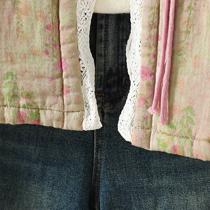 Buddha Stones冬用レースパッチワーク 長袖コットン レディース サーマルジャケット ポケット付き - image 13