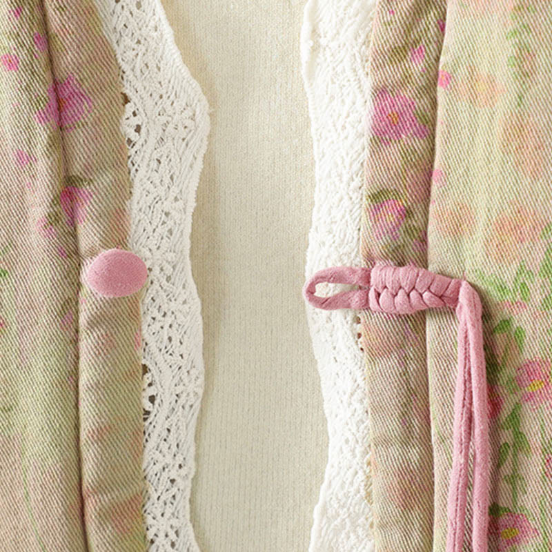 Buddha Stones冬用レースパッチワーク 長袖コットン レディース サーマルジャケット ポケット付き - image 7