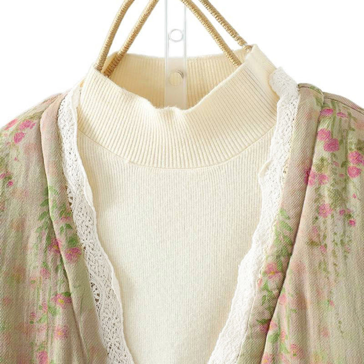 Buddha Stones冬用レースパッチワーク 長袖コットン レディース サーマルジャケット ポケット付き - image 14