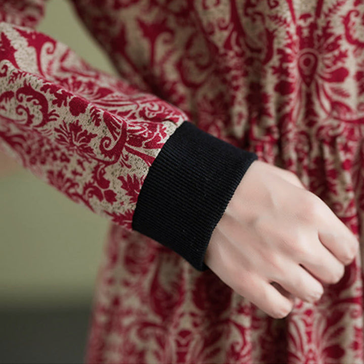 Buddha Stonesエスニックプリント ドローストリング ロングスリーブ コットン ミディドレス ポケット付き - image 15