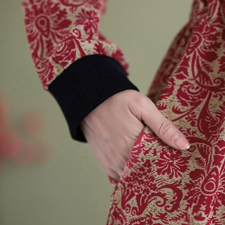 Buddha Stonesエスニックプリント ドローストリング ロングスリーブ コットン ミディドレス ポケット付き - image 16