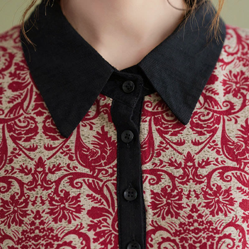 Buddha Stonesエスニックプリント ドローストリング ロングスリーブ コットン ミディドレス ポケット付き - image 11