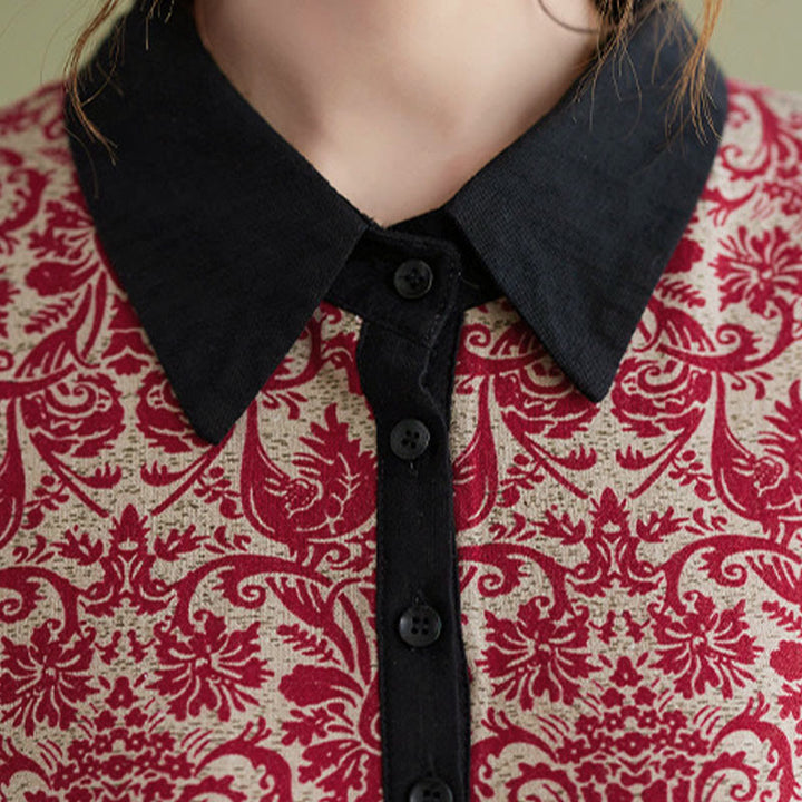 Buddha Stonesエスニックプリント ドローストリング ロングスリーブ コットン ミディドレス ポケット付き - image 11