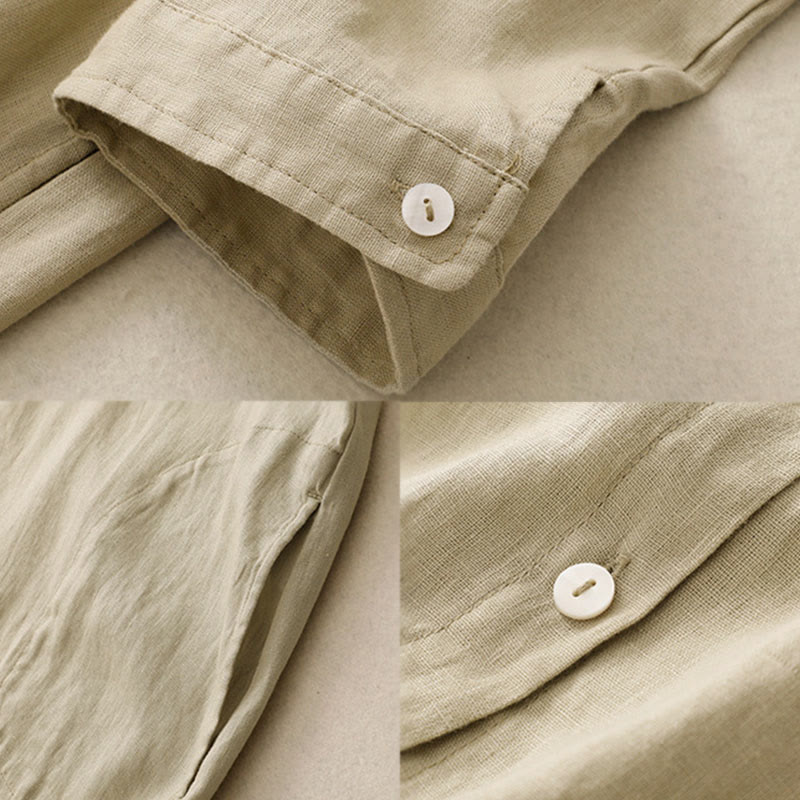 Buddha Stones秋の通勤用無地ボタンデザイン長袖コットンミディドレス（ポケット付き） - image 16