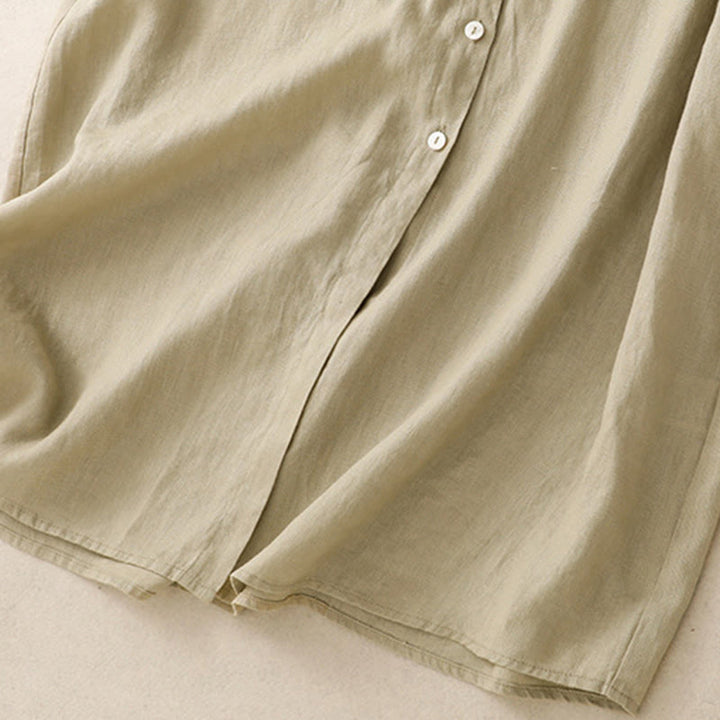 Buddha Stones秋の通勤用無地ボタンデザイン長袖コットンミディドレス（ポケット付き） - image 15