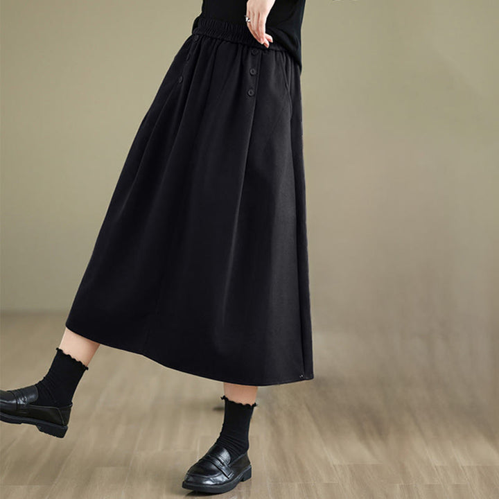 Buddha Stonesレディース 冬用 純色 コットン 7-8丈 伸縮性ウエストバンド ポケット付きスカート - image 13