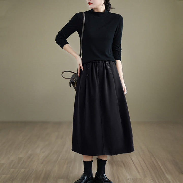 Buddha Stonesレディース 冬用 純色 コットン 7-8丈 伸縮性ウエストバンド ポケット付きスカート - image 14