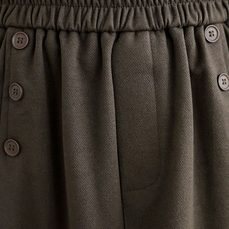 Buddha Stonesレディース 冬用 純色 コットン 7-8丈 伸縮性ウエストバンド ポケット付きスカート - image 7