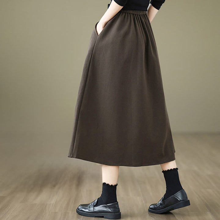 Buddha Stonesレディース 冬用 純色 コットン 7-8丈 伸縮性ウエストバンド ポケット付きスカート - image 3