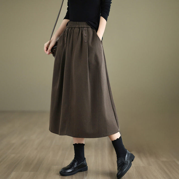 Buddha Stonesレディース 冬用 純色 コットン 7-8丈 伸縮性ウエストバンド ポケット付きスカート - サドルブラウン - US8-10，UK/AU12-14，EU40-42 (2XL) - image 1