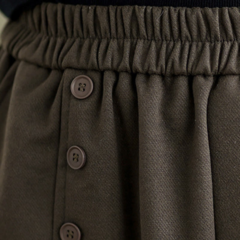 Buddha Stonesレディース 冬用 純色 コットン 7-8丈 伸縮性ウエストバンド ポケット付きスカート - image 6