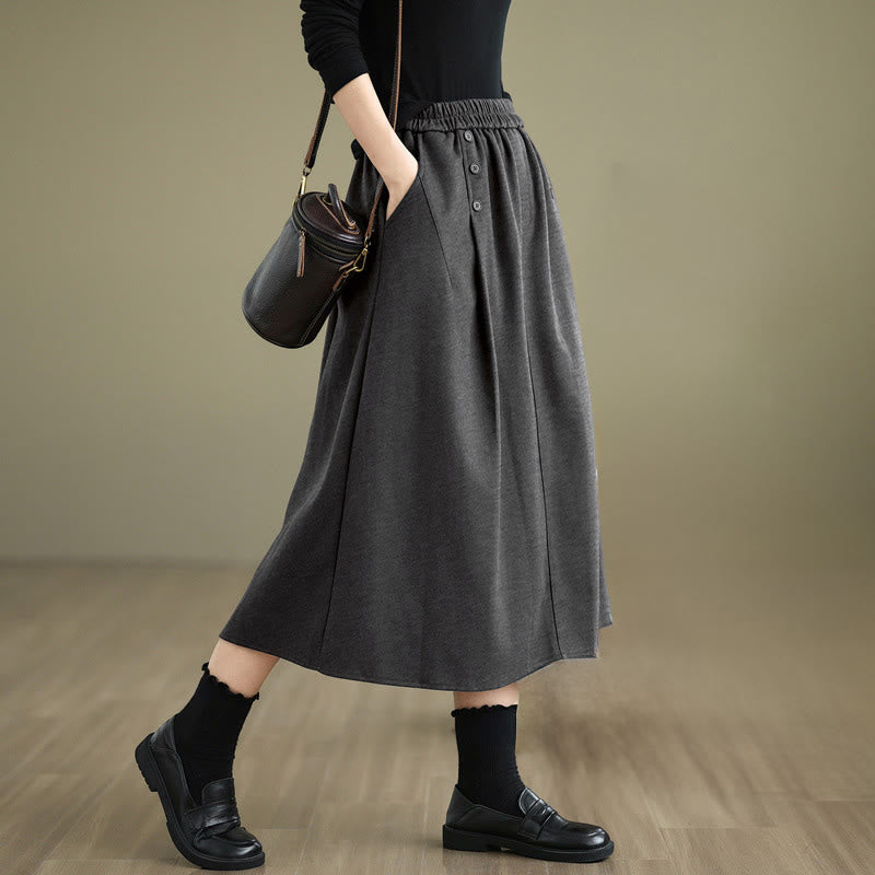 Buddha Stonesレディース 冬用 純色 コットン 7-8丈 伸縮性ウエストバンド ポケット付きスカート - ディムグレイ - US8-10，UK/AU12-14，EU40-42 (2XL) - image 15