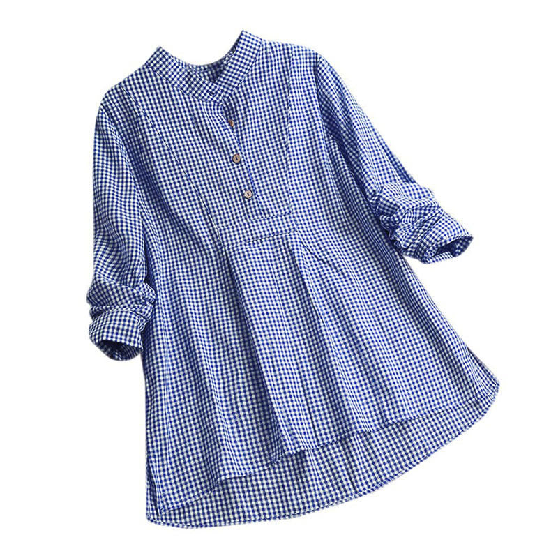Buddha Stonesレディース ボタン 長袖 チェック柄 シャツ - ミディアムブルー - US16、 UK/AU20、 EU48 (5XL) - image 12