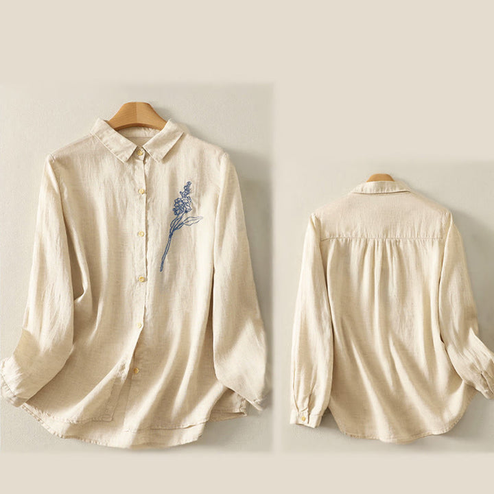 Buddha Stones春の刺繍フラワー 長袖 レディース ボタンシャツ - image 10