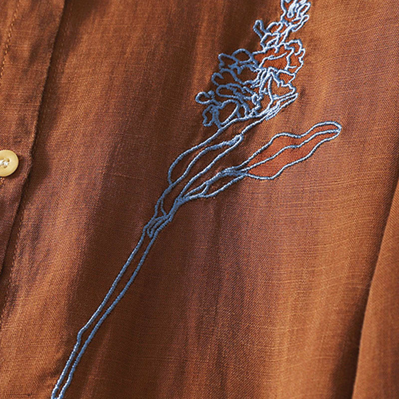 Buddha Stones春の刺繍フラワー 長袖 レディース ボタンシャツ - image 13