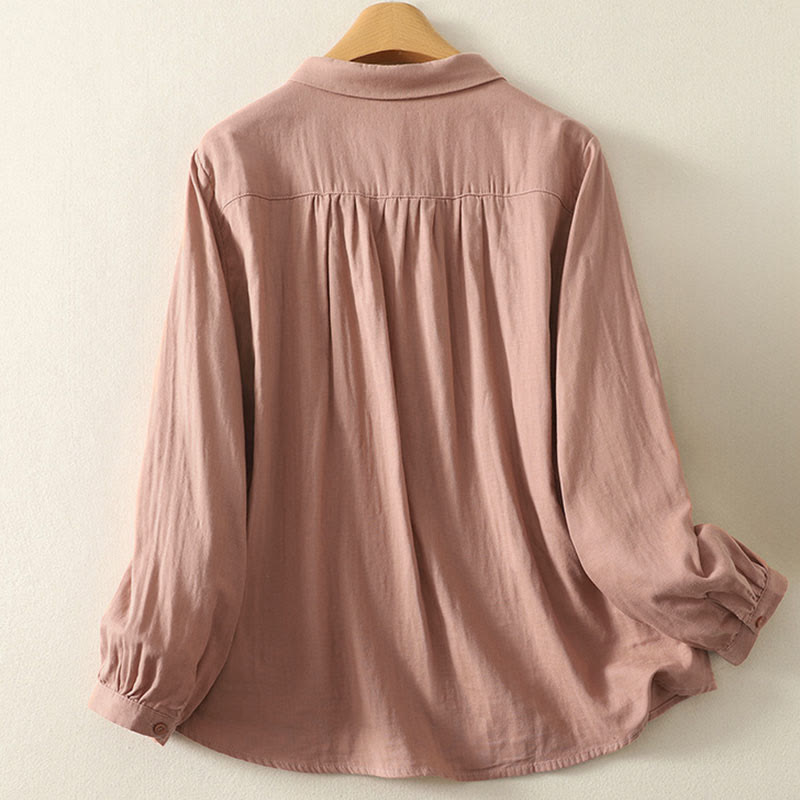 Buddha Stones刺繍花つる柄長袖レディースラペルシャツ - image 8