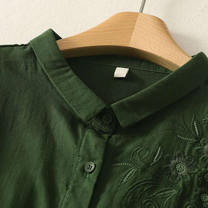 Buddha Stones刺繍花つる柄長袖レディースラペルシャツ - image 2