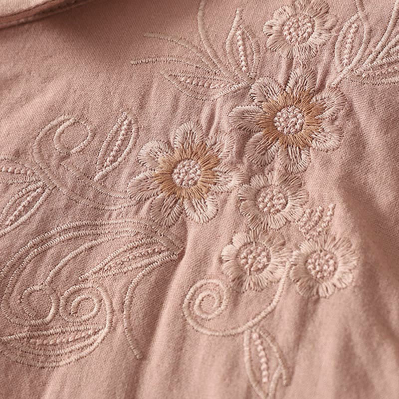 Buddha Stones刺繍花つる柄長袖レディースラペルシャツ - image 12