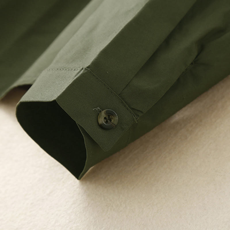 Buddha Stones無地 ダブルブレスト 長袖 レディース コットン ラペルシャツ - image 3