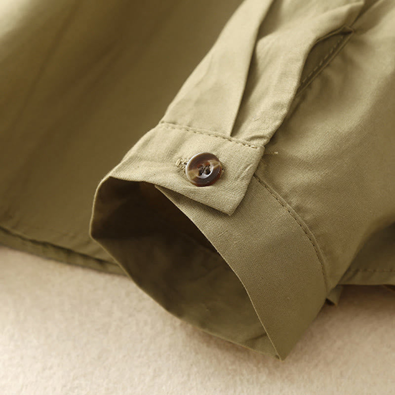 Buddha Stones無地 ダブルブレスト 長袖 レディース コットン ラペルシャツ - image 15