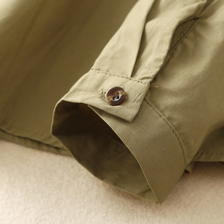 Buddha Stones無地 ダブルブレスト 長袖 レディース コットン ラペルシャツ - image 15