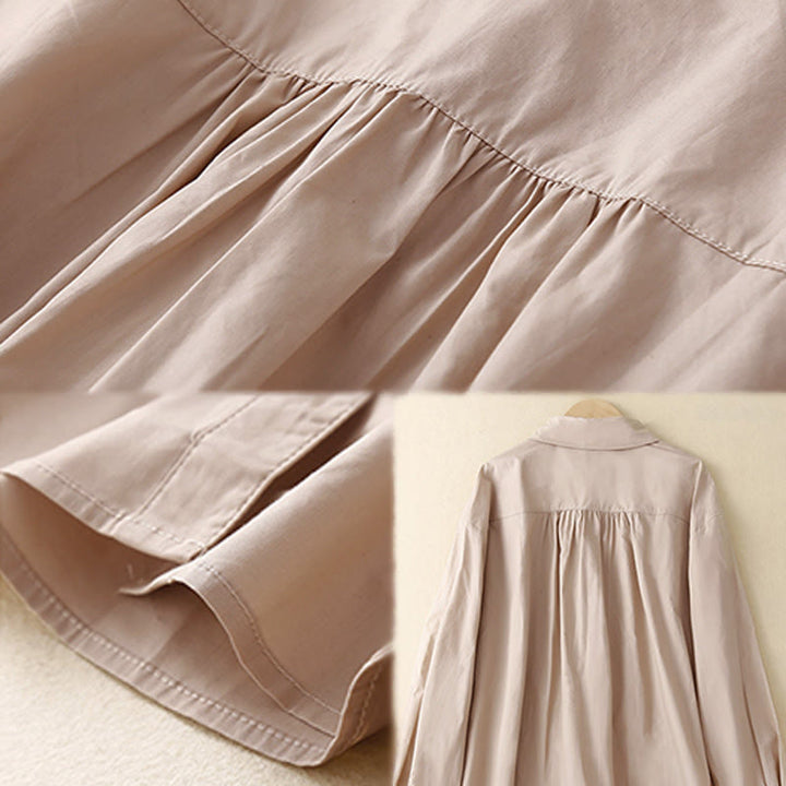 Buddha Stones無地 ダブルブレスト 長袖 レディース コットン ラペルシャツ - image 10