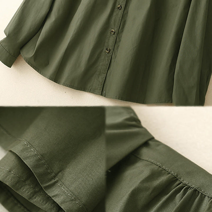 Buddha Stones無地 ダブルブレスト 長袖 レディース コットン ラペルシャツ - image 4