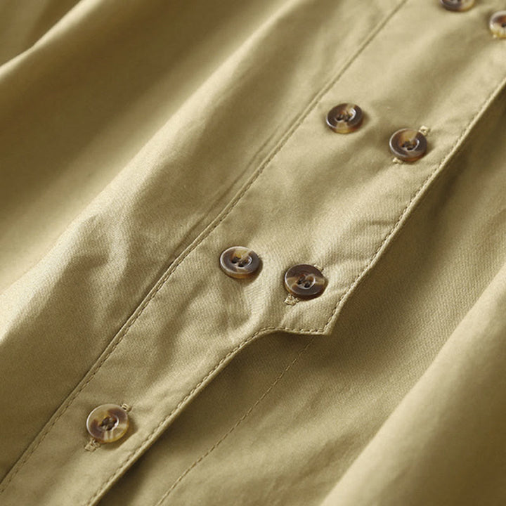 Buddha Stones無地 ダブルブレスト 長袖 レディース コットン ラペルシャツ - image 14