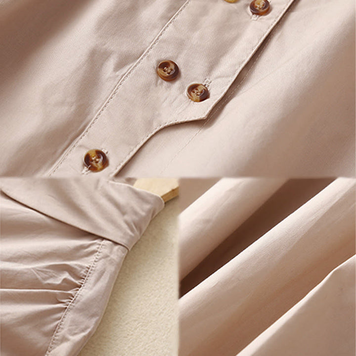 Buddha Stones無地 ダブルブレスト 長袖 レディース コットン ラペルシャツ - image 11