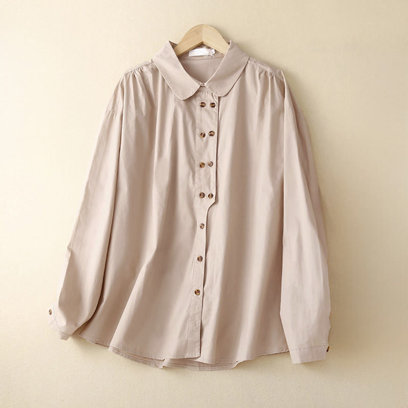 Buddha Stones無地 ダブルブレスト 長袖 レディース コットン ラペルシャツ - ミスティローズ - US12、 UK/AU16、 EU44 (2XL) - image 5