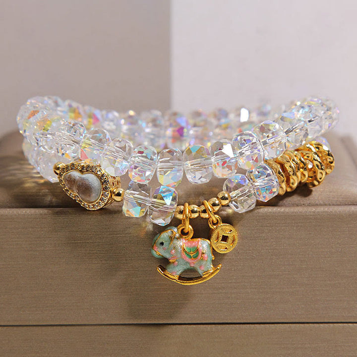 Buddha Stones中国の十二支 午年 クリスタルガラス 銅貨 ひょうたん ダブルラップブレスレット - ホワイト（手首周り：14～15cm） - image 8