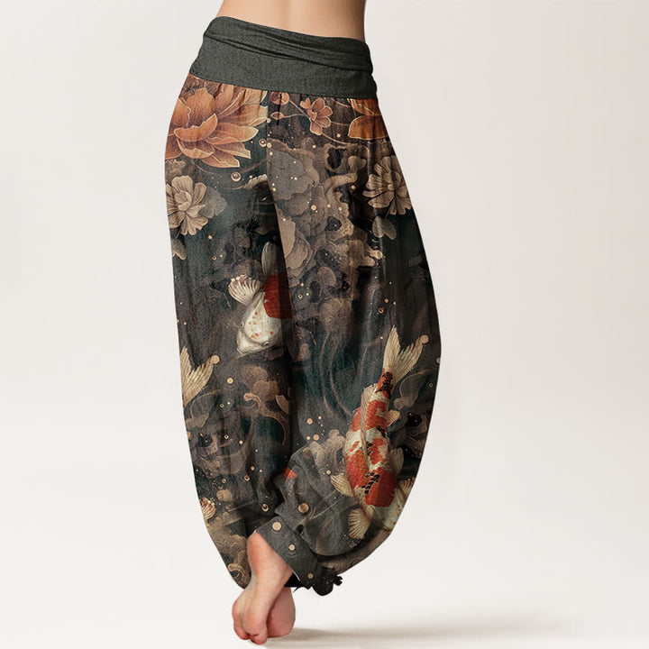 Buddha Stonesコットン カラフル鯉蓮の花デザイン レディース 伸縮性ウエスト ハーレムパンツ - image 5