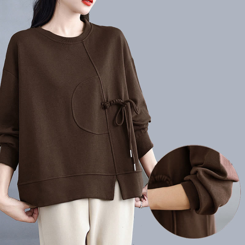 Buddha Stonesプレーン フロッグボタンデザイン クルーネック コットン レディース 長袖 スウェットシャツ - image 10