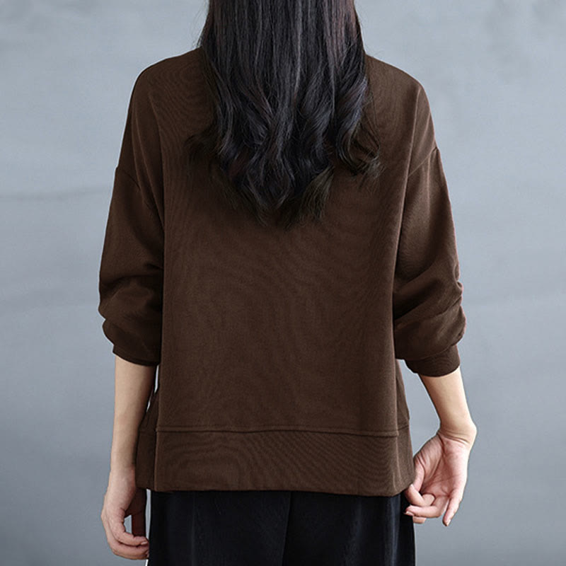 Buddha Stonesプレーン フロッグボタンデザイン クルーネック コットン レディース 長袖 スウェットシャツ - image 6