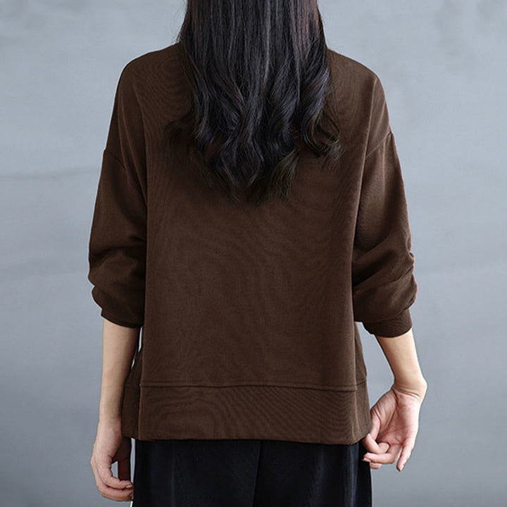 Buddha Stonesプレーン フロッグボタンデザイン クルーネック コットン レディース 長袖 スウェットシャツ - image 6