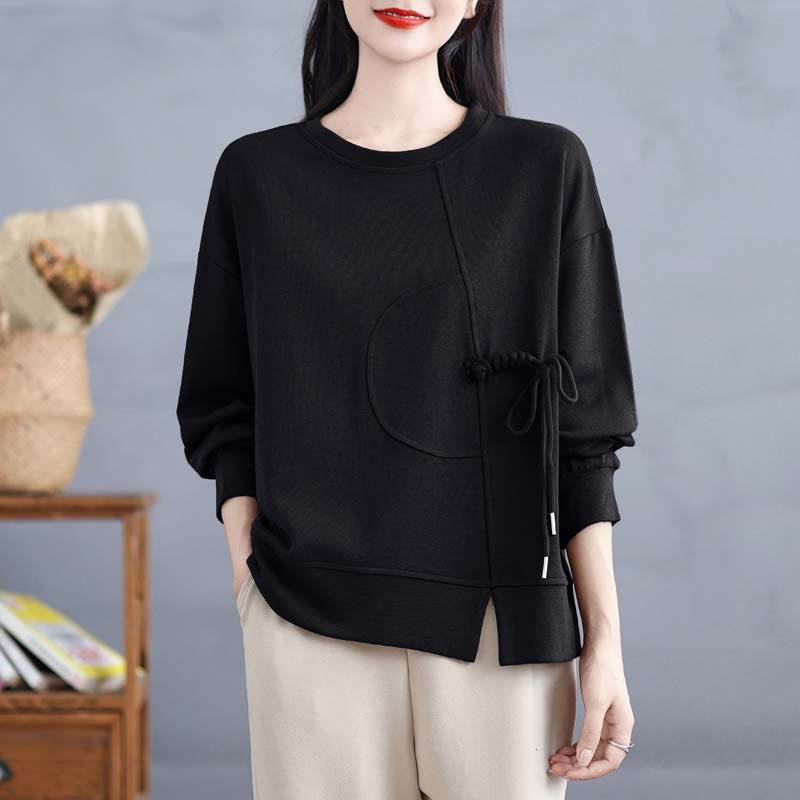 Buddha Stonesプレーン フロッグボタンデザイン クルーネック コットン レディース 長袖 スウェットシャツ - 黒 - US12、 UK/AU16、 EU44 (3XL) - image 16