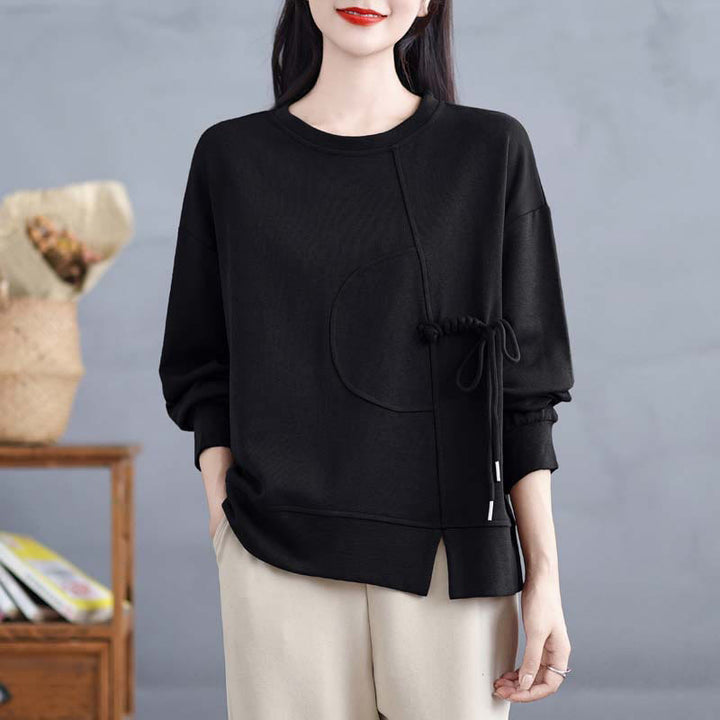 Buddha Stonesプレーン フロッグボタンデザイン クルーネック コットン レディース 長袖 スウェットシャツ - 黒 - US12、 UK/AU16、 EU44 (3XL) - image 16